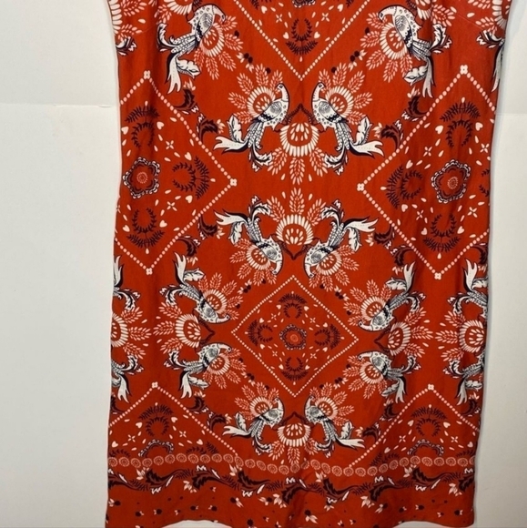 Talbots Handkerchief Peacock Print Sheath Red Cap Sleeve Dress Large Petite LP - Picture 4 of 8